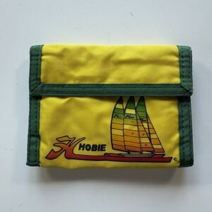 Vintage 1980s HOBIE Logo‎ Sailboat Nylon Tri-Fold Wallet Yellow Green Surf Ocean